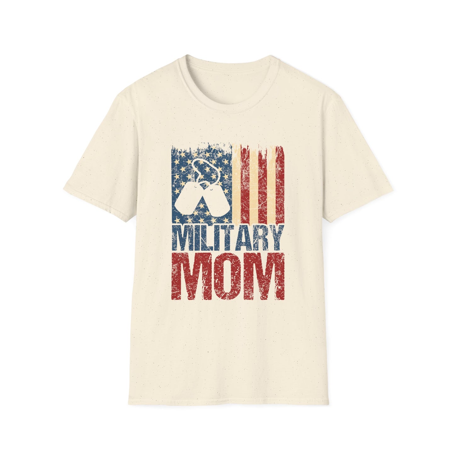 Military Mom T-Shirt – Distressed American Flag & Dog Tag Patriotic Tee