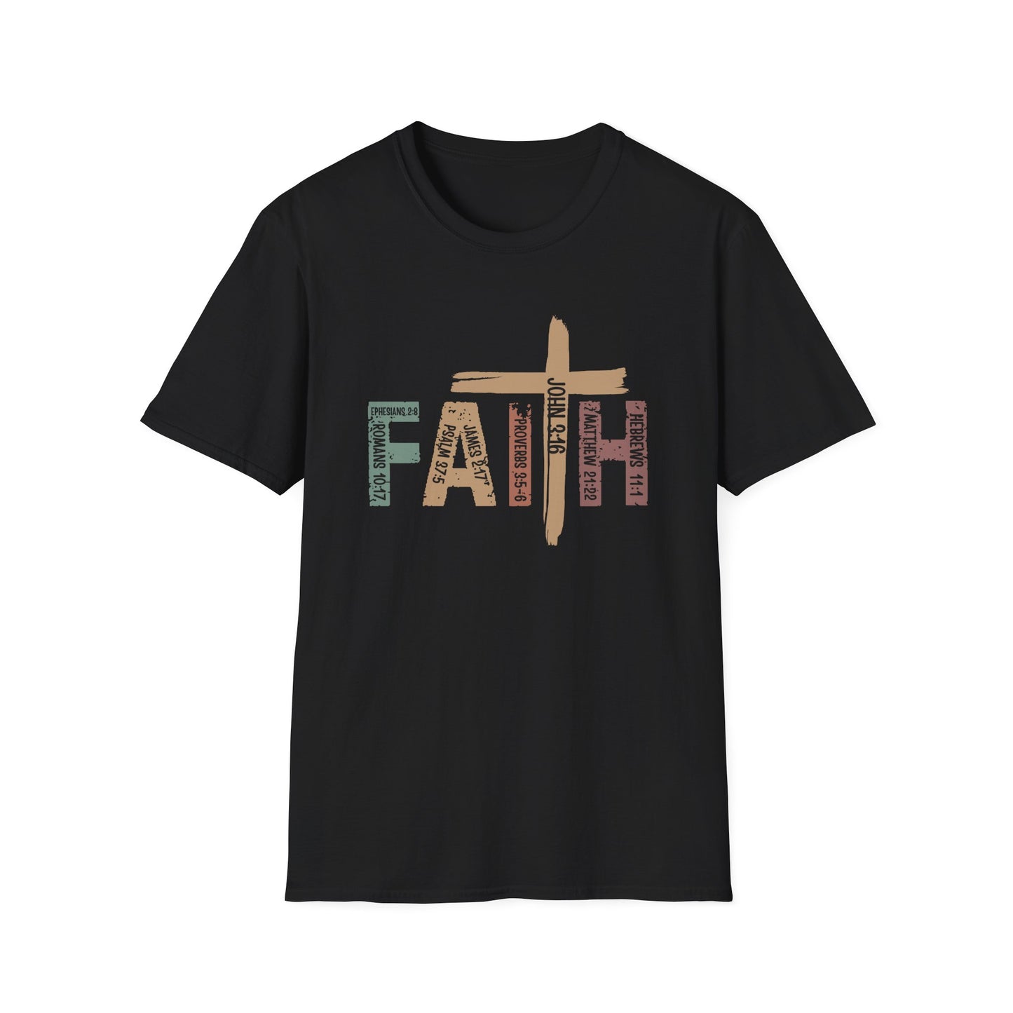 Faith Cross T-Shirt — Rustic Multicolor Christian Tee