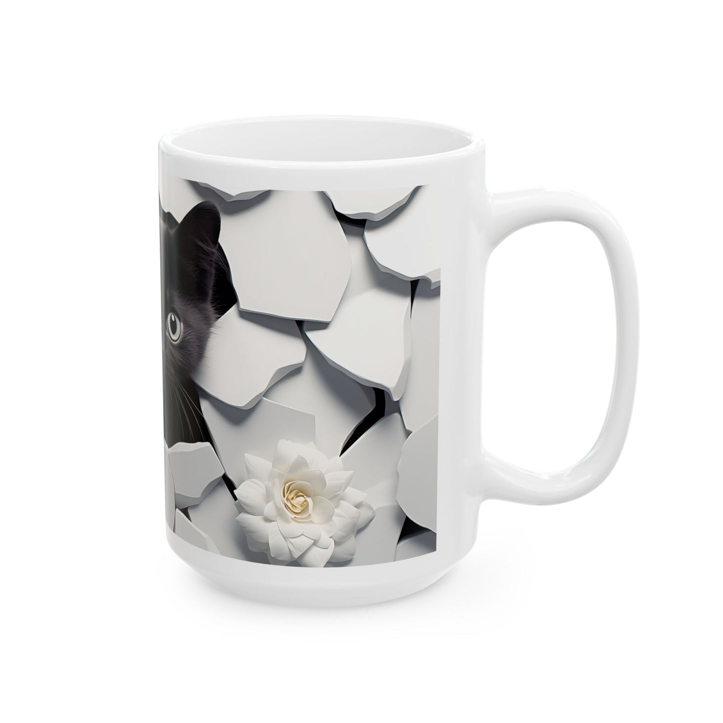 Cracked Wall Cat Mug - 11oz & 15oz Ceramic Drinking Cup for Cat Lovers