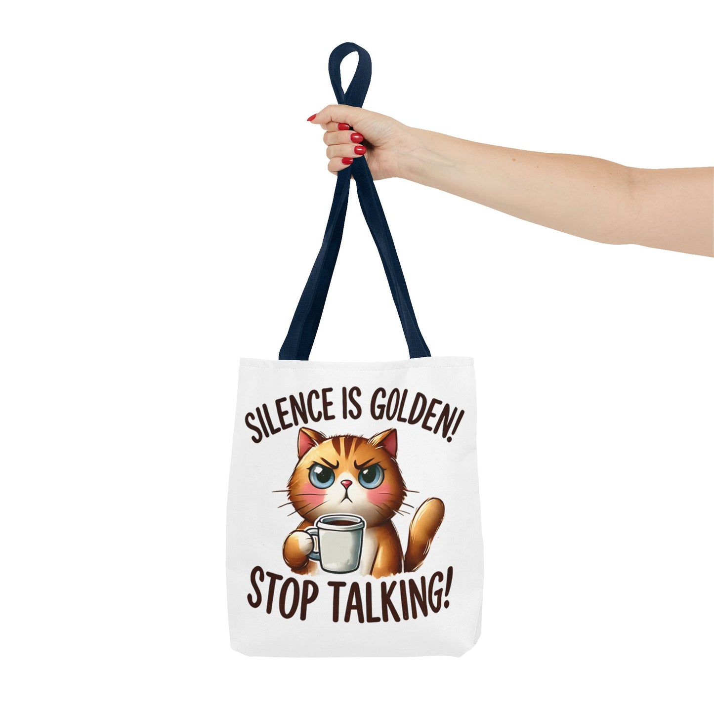 Silence is Golden Cat Tote Bag - Funny Coffee Lover's Gift