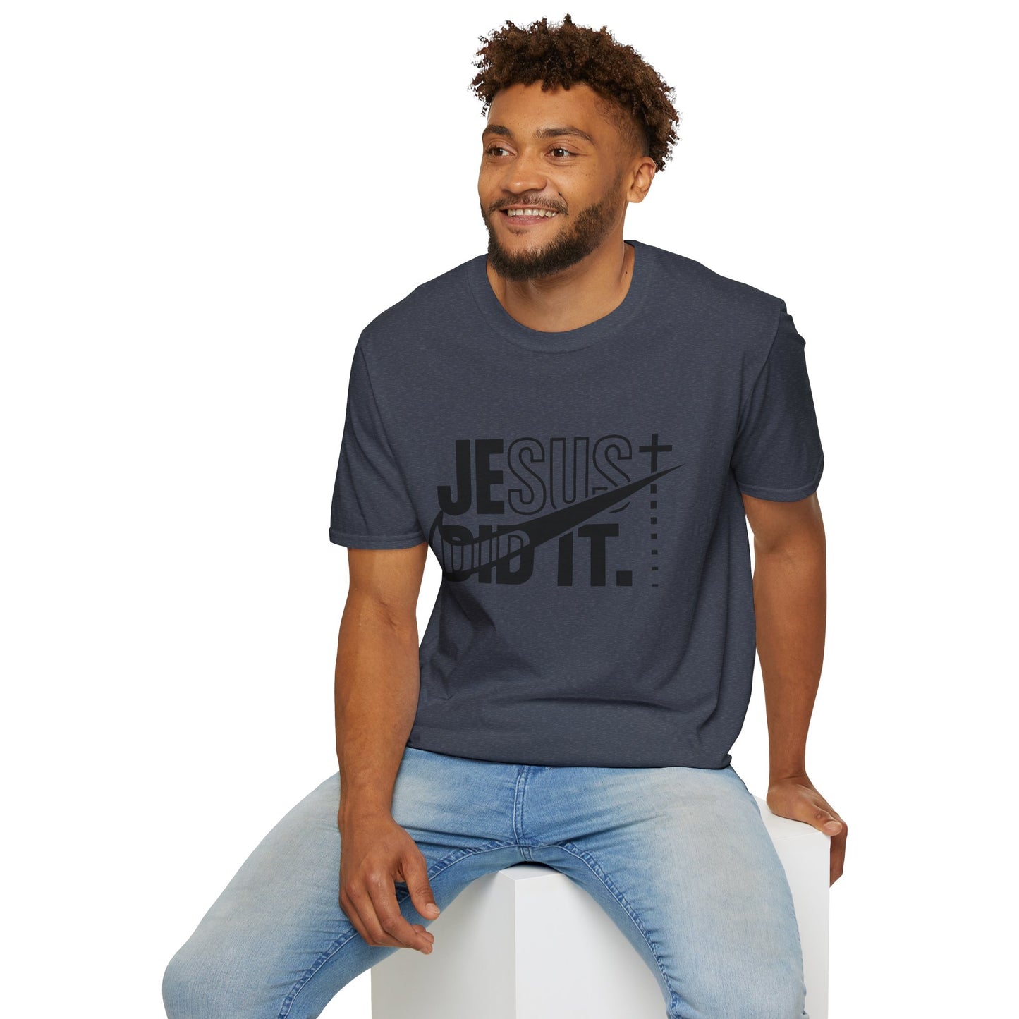 Jesus Did It T-Shirt — Christian Faith Graphic Tee (Jesus + Swoosh Design)
