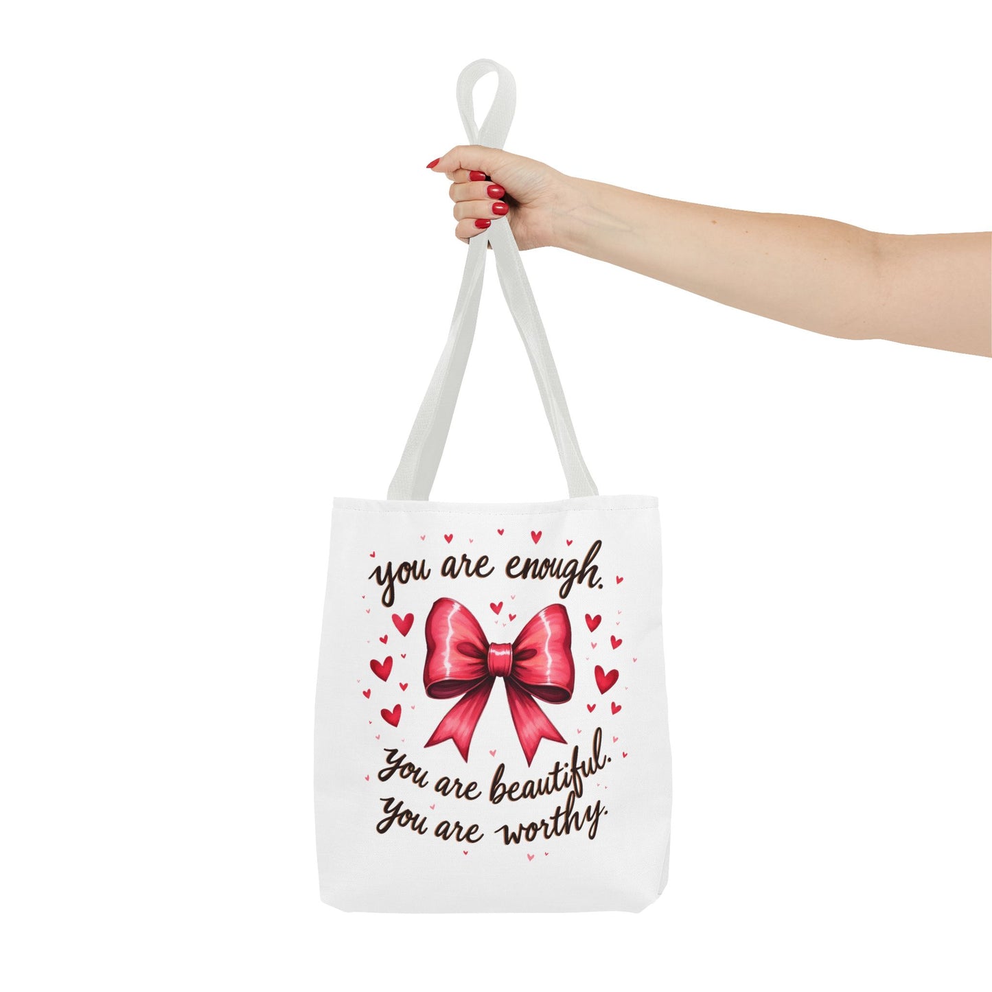 You Are Enough Tote Bag - Inspirational Bow Design for Empowerment and Self-Love