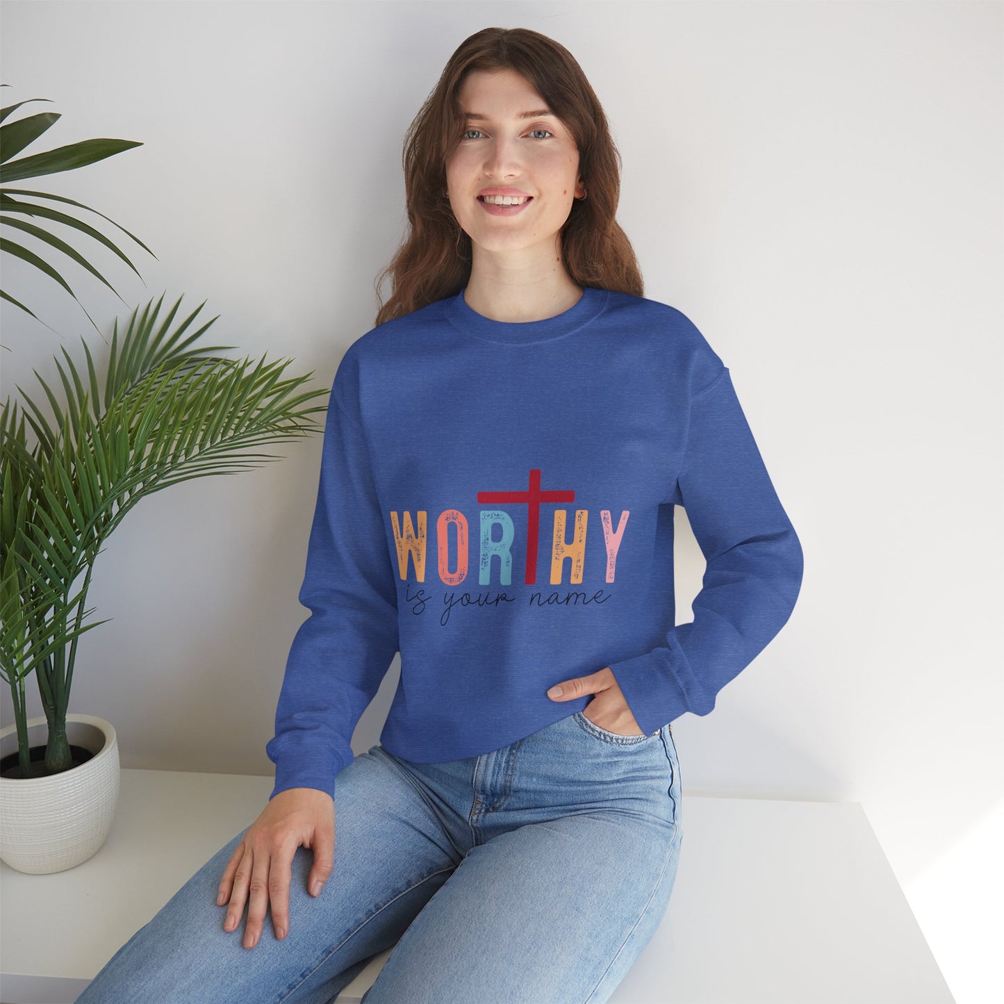 Worthy Unisex Heavy Blend Crewneck Sweatshirt - Inspirational Faith Apparel