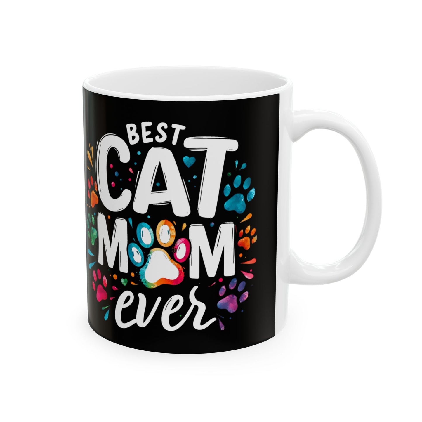 Best Cat Mom Ever Ceramic Mug - Colorful Pet Paw Print Design, Perfect Gift for Cat Lovers