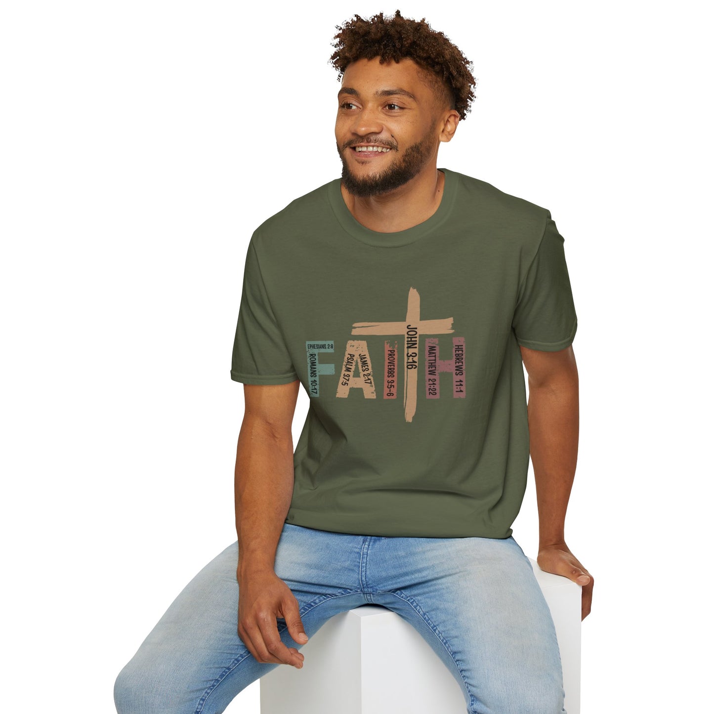 Faith Cross T-Shirt — Rustic Multicolor Christian Tee
