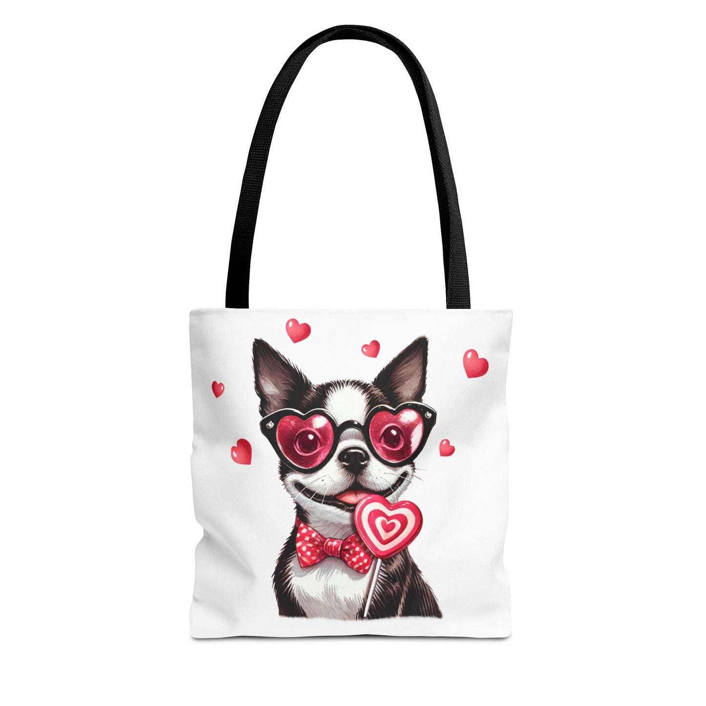 Cute Boston Terrier Dog Valentine Tote Bag - Heart Patterned Canvas Bag for Pet Lovers