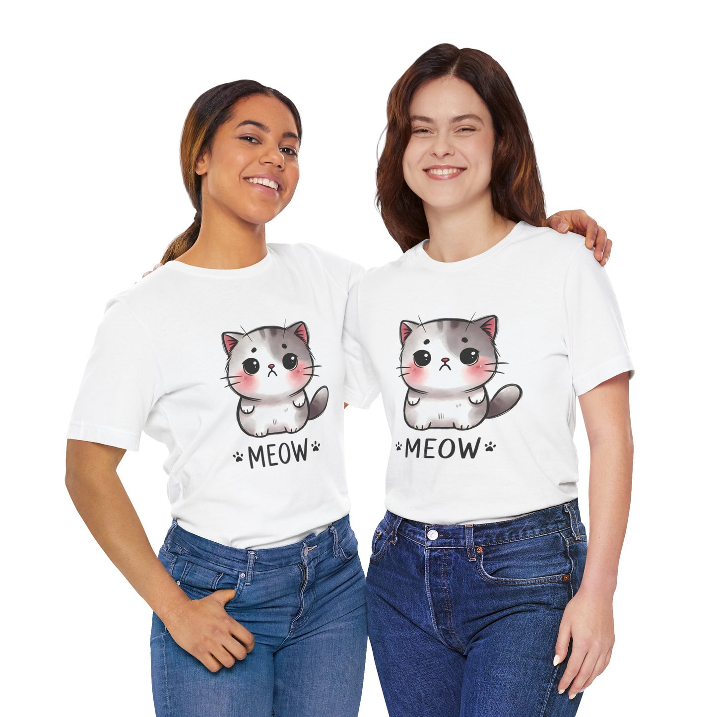 Cute Cat 'Meow' Unisex Jersey Tee - Adorable Pet Lover's Shirt