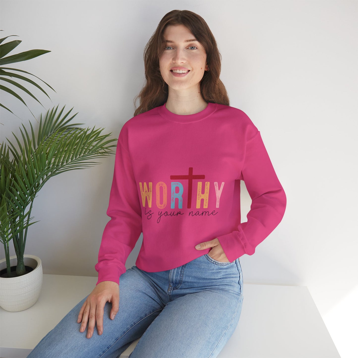 Worthy Unisex Heavy Blend Crewneck Sweatshirt - Inspirational Faith Apparel