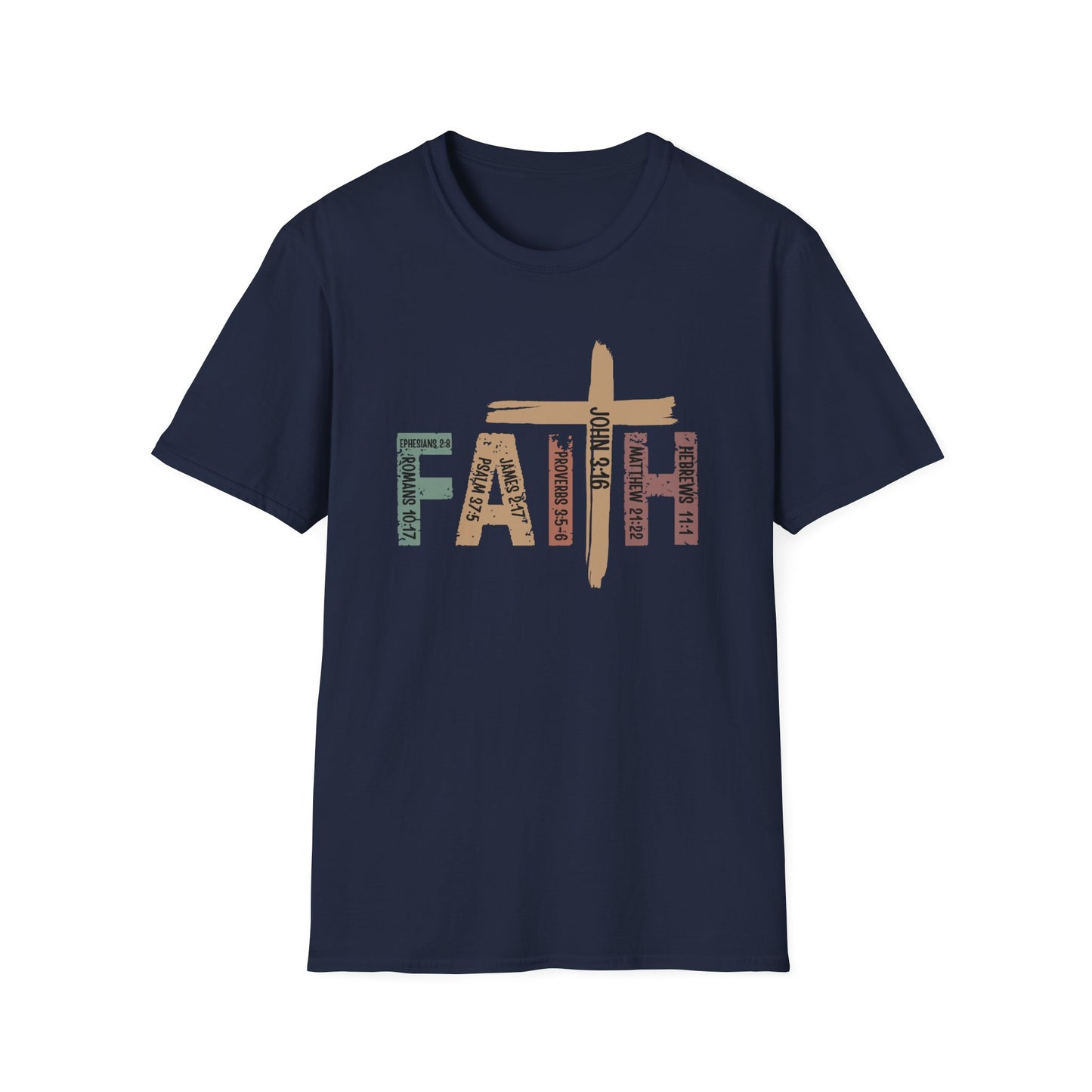 Faith Cross T-Shirt — Rustic Multicolor Christian Tee