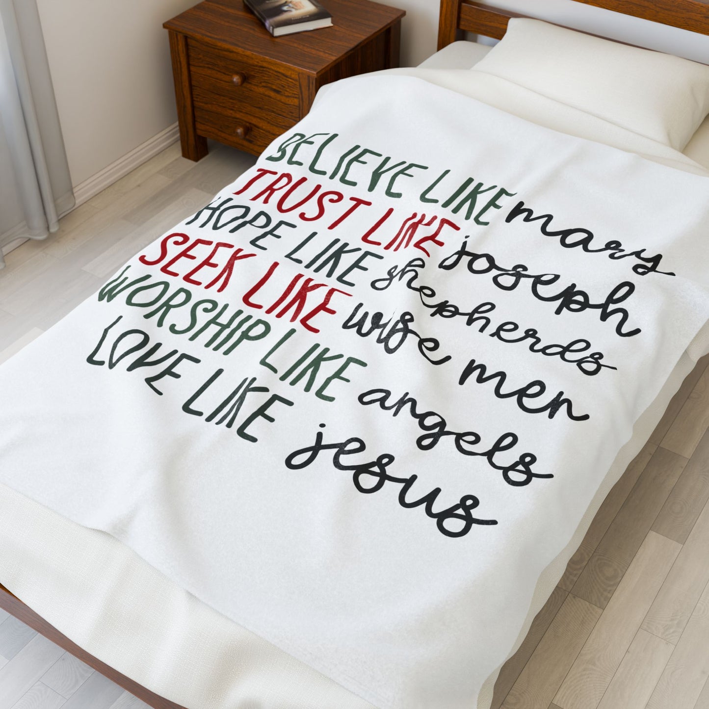 Velveteen Plush Blanket - "Believe Like Mary, Trust Like Joseph" Christmas Scripture Throw
