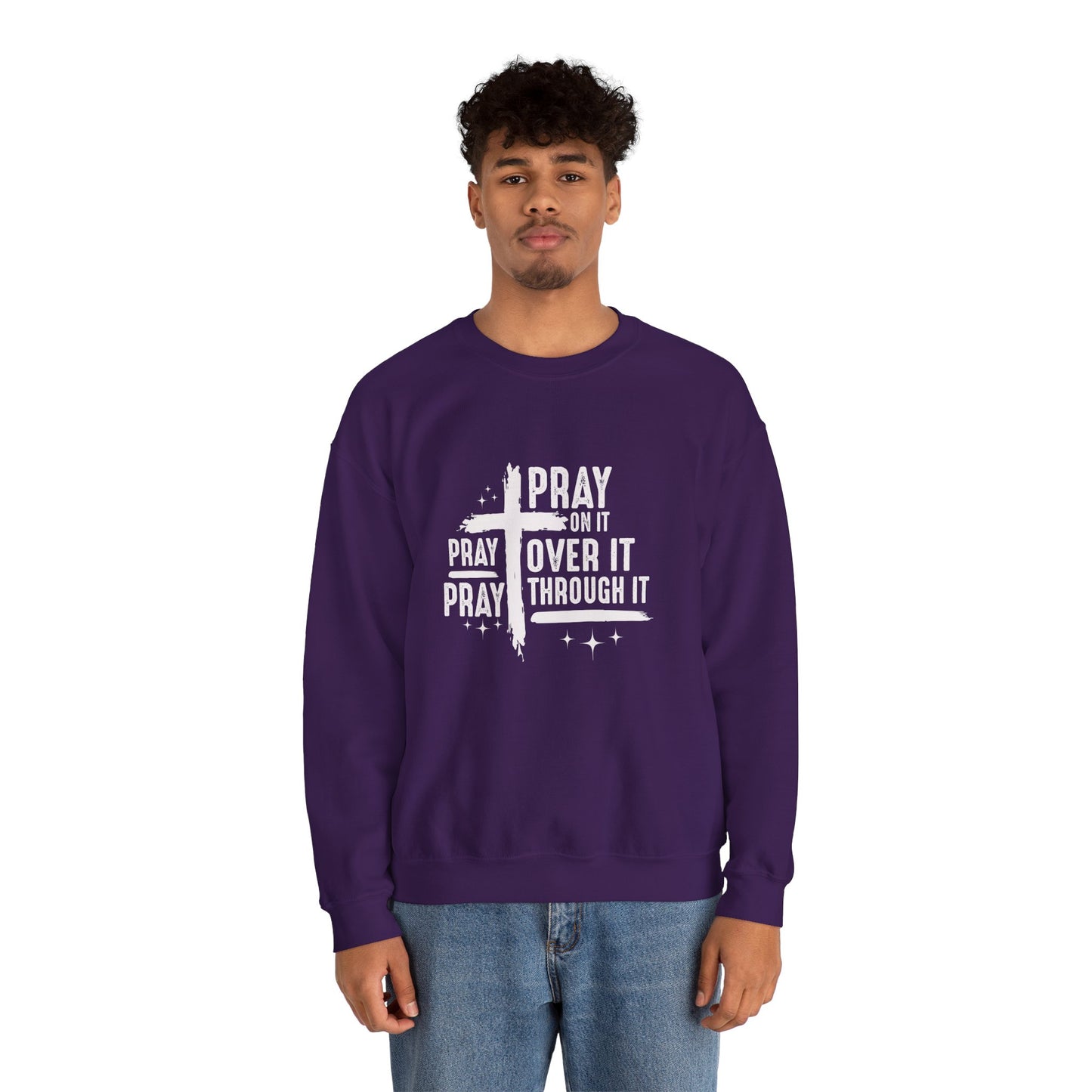 Faith-Inspired Unisex Crewneck Sweatshirt - 'Pray on it, Pray over it, Pray through it'