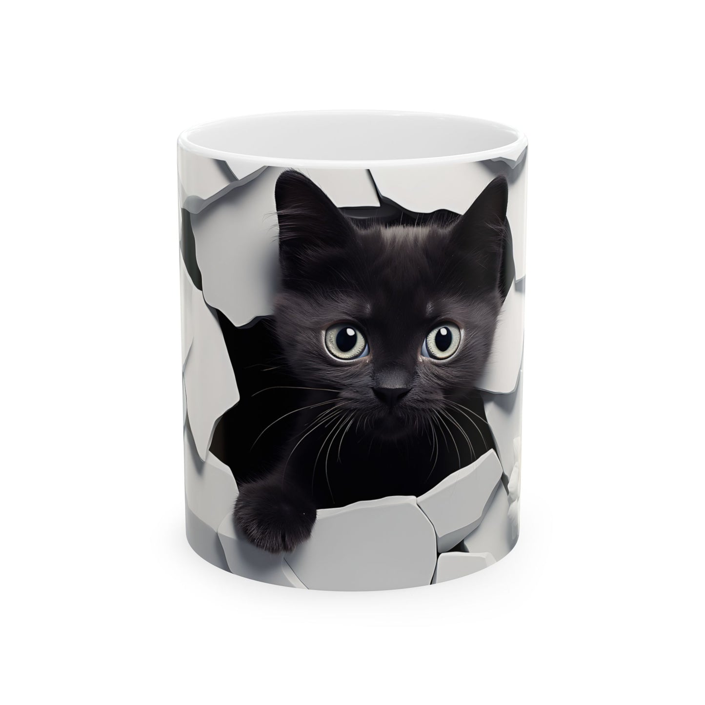 Cracked Wall Cat Mug - 11oz & 15oz Ceramic Drinking Cup for Cat Lovers