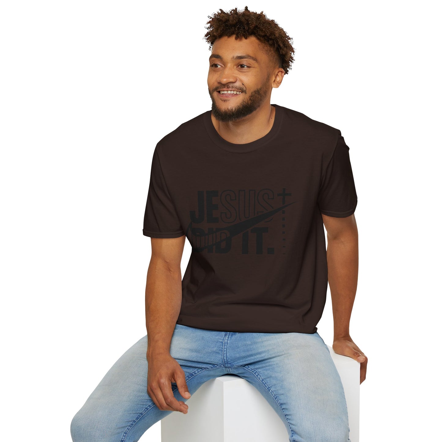 Jesus Did It T-Shirt — Christian Faith Graphic Tee (Jesus + Swoosh Design)