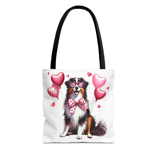 Cute Dog Valentine's Day Tote Bag with Heart Balloons