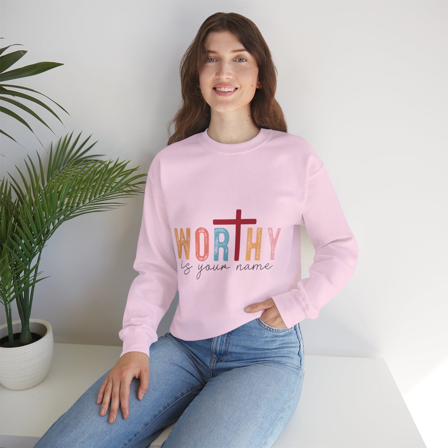 Worthy Unisex Heavy Blend Crewneck Sweatshirt - Inspirational Faith Apparel
