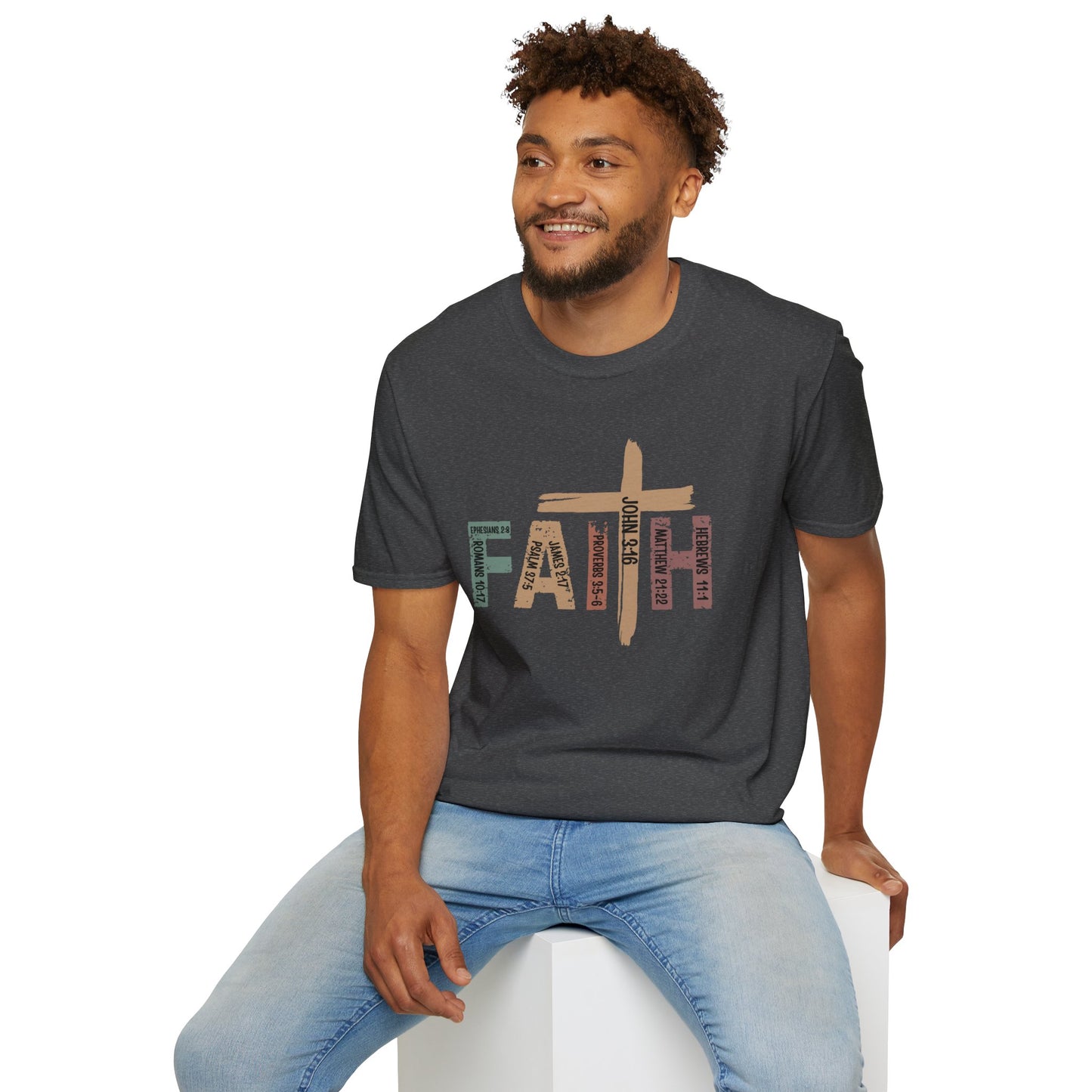 Faith Cross T-Shirt — Rustic Multicolor Christian Tee