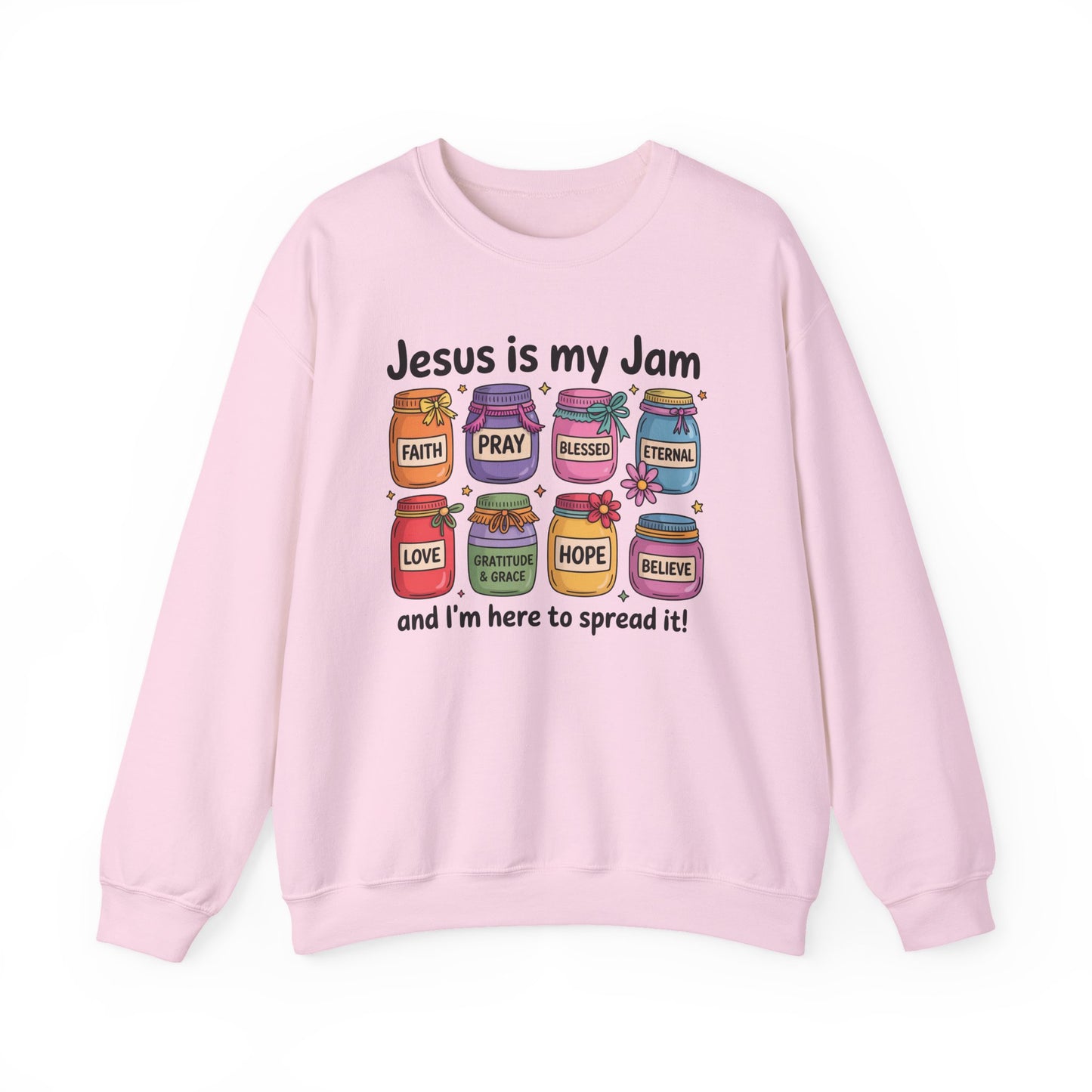 Christian Crewneck Sweatshirt — "Jesus is My Jam" Jam Jars Design