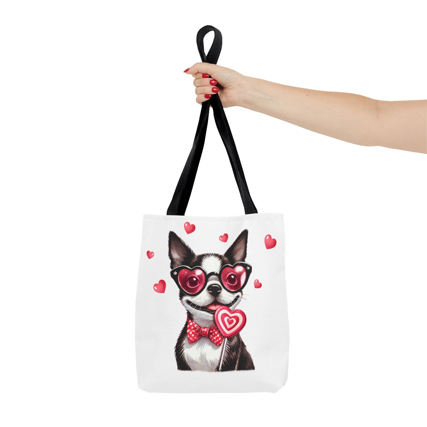 Cute Boston Terrier Dog Valentine Tote Bag - Heart Patterned Canvas Bag for Pet Lovers