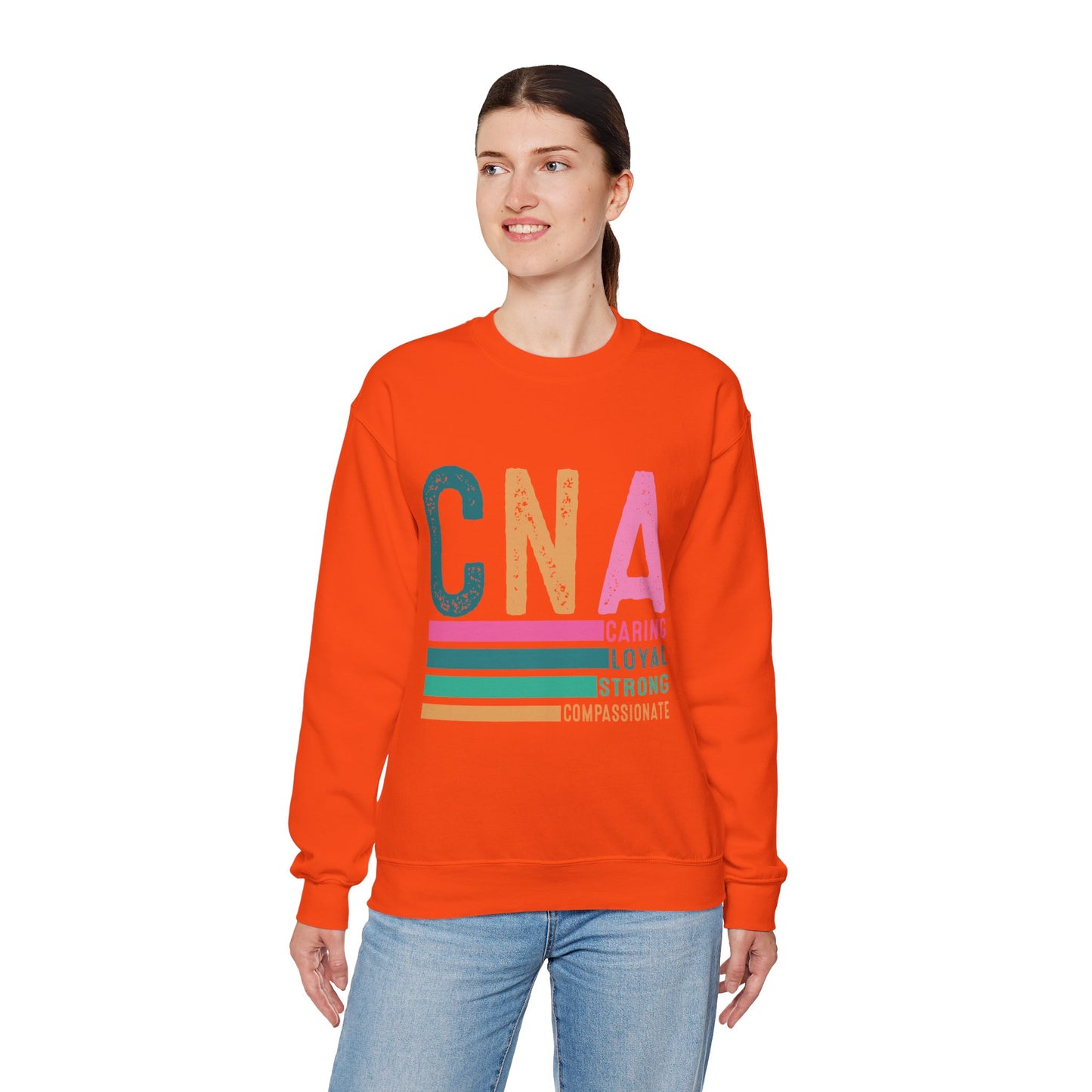 CNA Pride Crewneck Sweatshirt | Caring, Loyal, Strong & Compassionate