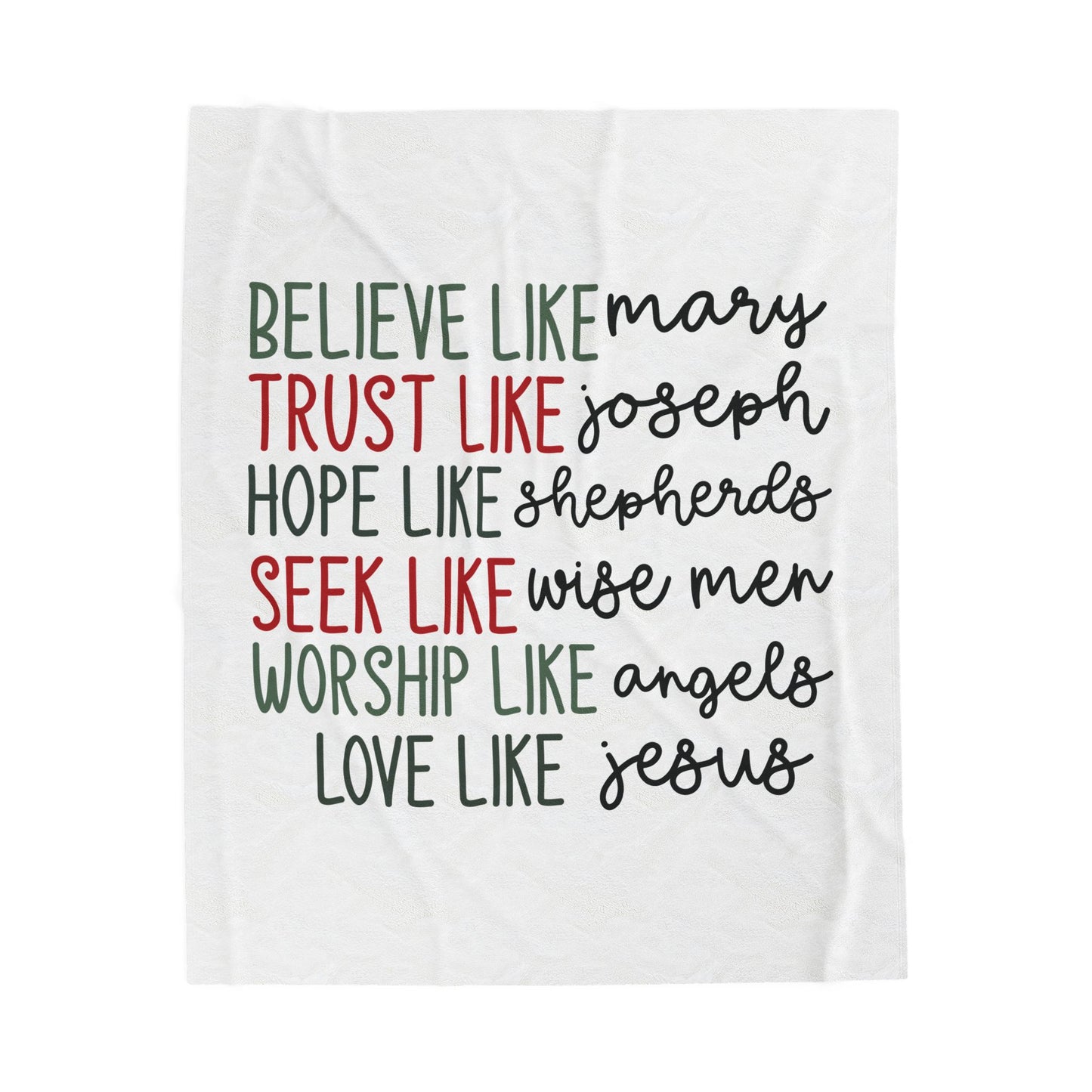 Velveteen Plush Blanket - "Believe Like Mary, Trust Like Joseph" Christmas Scripture Throw