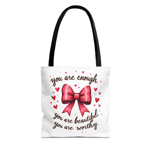 You Are Enough Tote Bag - Inspirational Bow Design for Empowerment and Self-Love