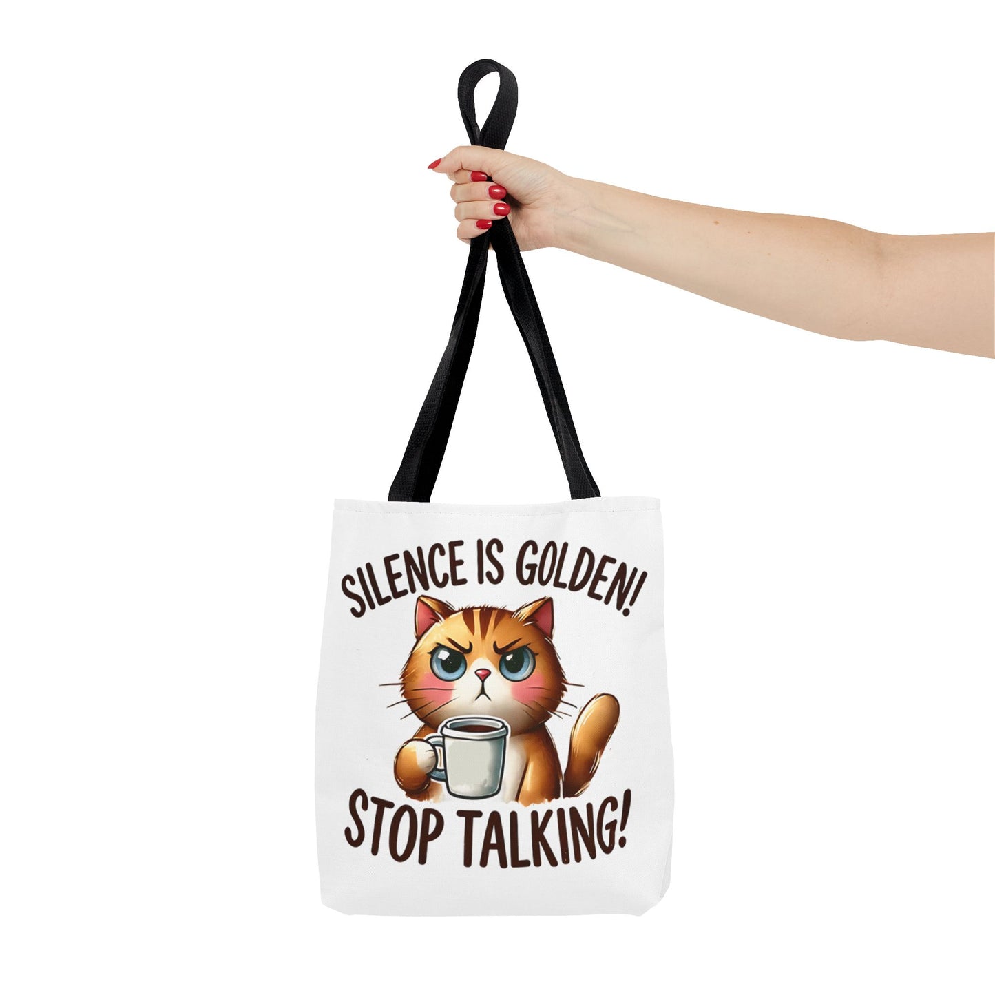 Silence is Golden Cat Tote Bag - Funny Coffee Lover's Gift