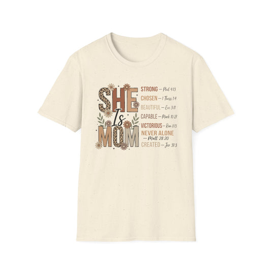 She Is Mom Inspirational Scripture T-Shirt — “She Is” Faith-Based Mother's Day Tee