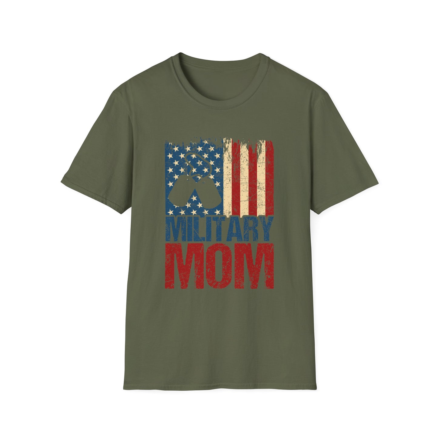 Military Mom T-Shirt – Distressed American Flag & Dog Tag Patriotic Tee