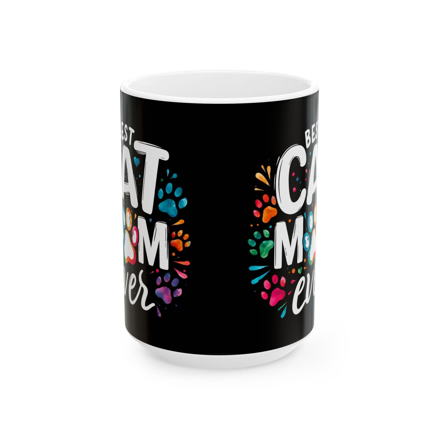 Best Cat Mom Ever Ceramic Mug - Colorful Pet Paw Print Design, Perfect Gift for Cat Lovers