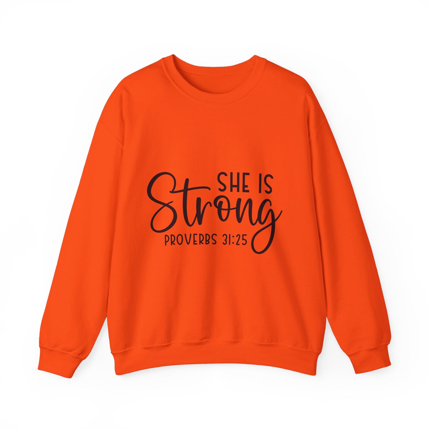 Inspirational Crewneck Sweatshirt - 'She Is Strong' Proverbs 31:25