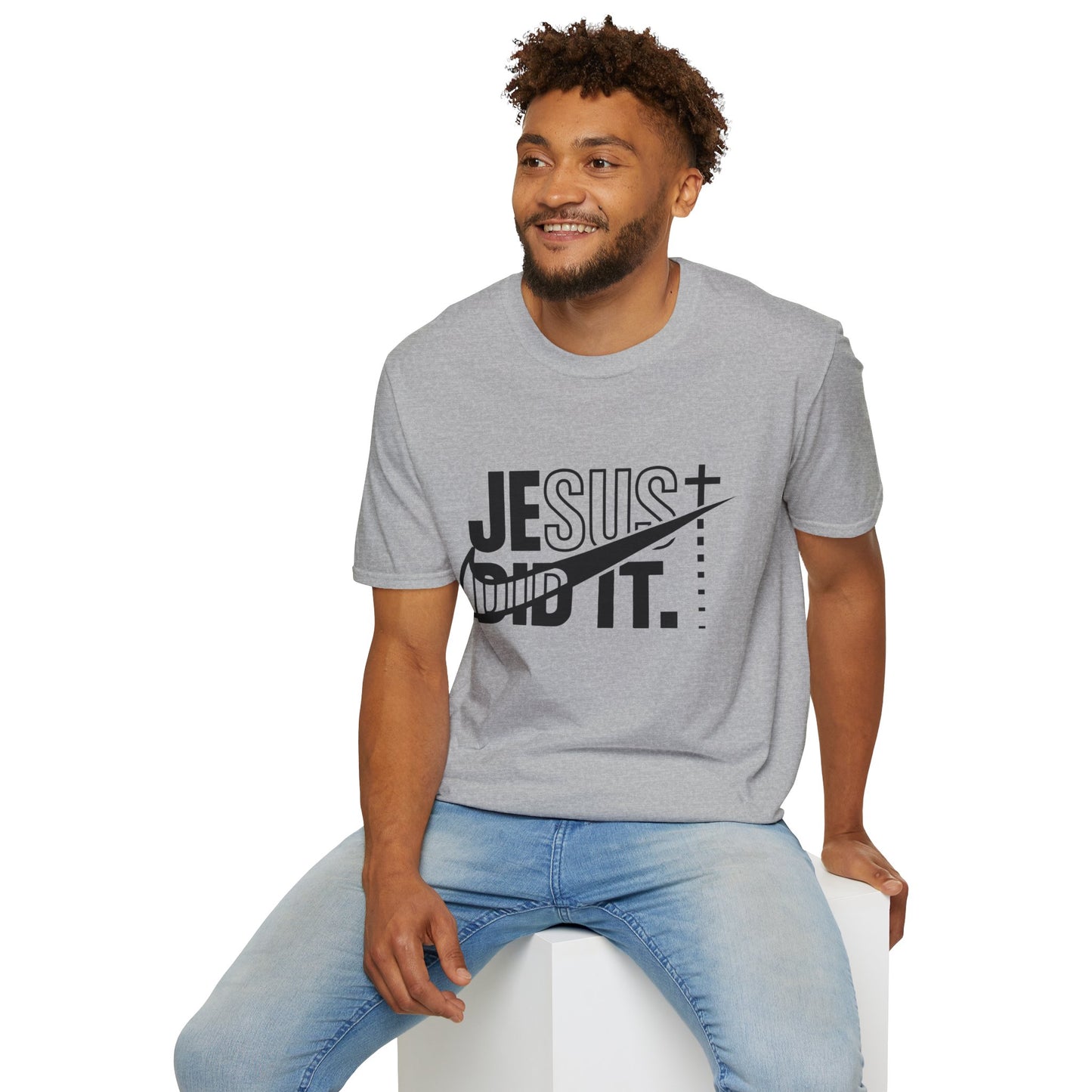 Jesus Did It T-Shirt — Christian Faith Graphic Tee (Jesus + Swoosh Design)
