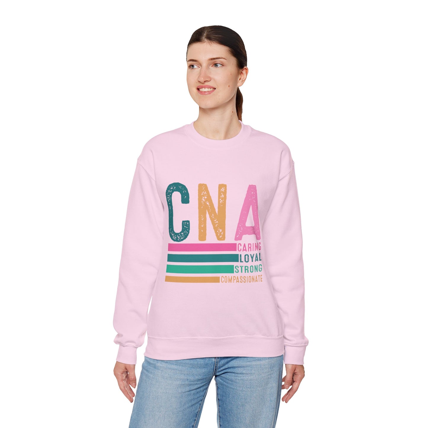 CNA Pride Crewneck Sweatshirt | Caring, Loyal, Strong & Compassionate
