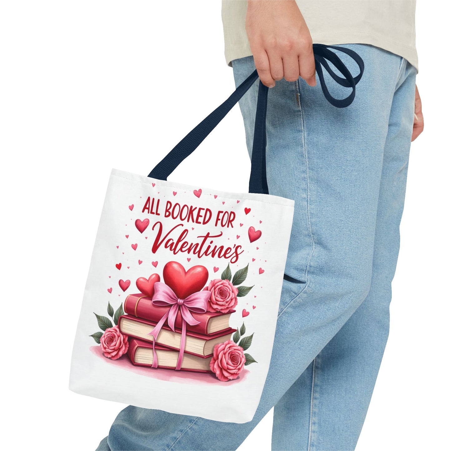 Valentine's Day Tote Bag - 'All Booked for Valentine's' with Floral Design