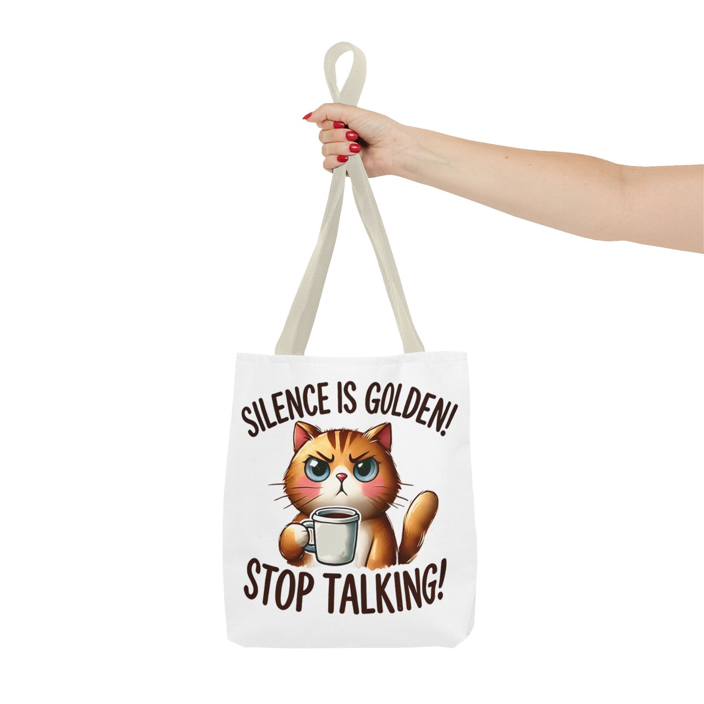 Silence is Golden Cat Tote Bag - Funny Coffee Lover's Gift