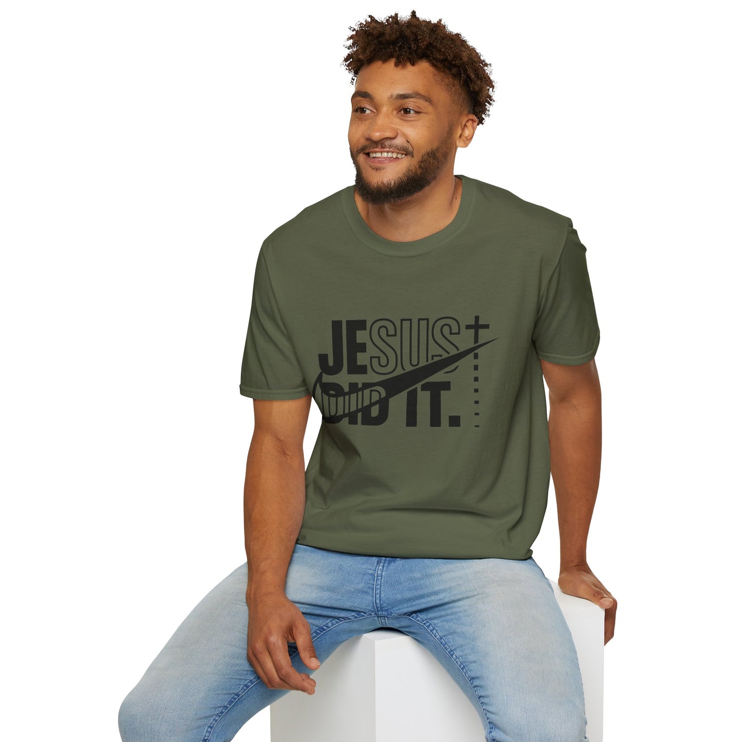 Jesus Did It T-Shirt — Christian Faith Graphic Tee (Jesus + Swoosh Design)