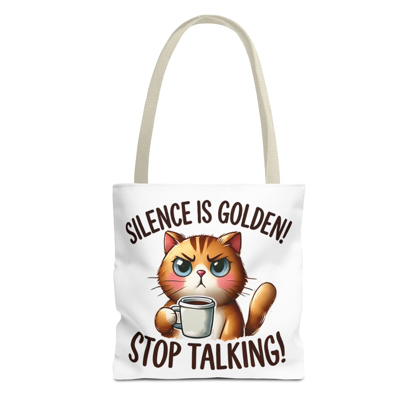 Silence is Golden Cat Tote Bag - Funny Coffee Lover's Gift