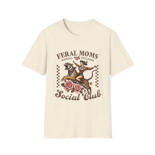 Feral Moms Social Club T‑Shirt — Raising Hellions Vintage Tattoo Floral Design