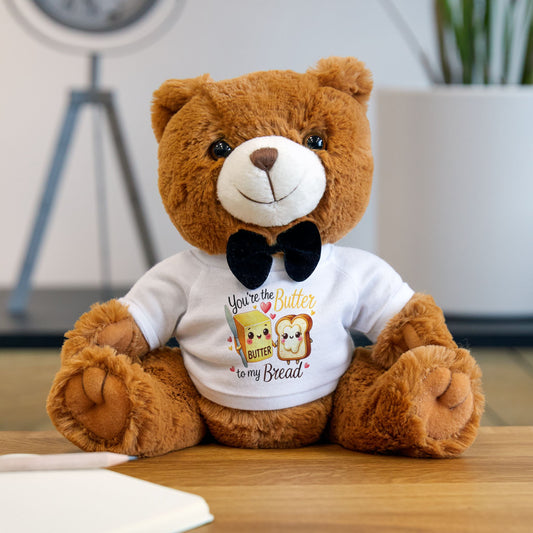 Cute Teddy Bear with "You're the Butter to My Bread" T-Shirt - Perfect Gift for Loved Ones
