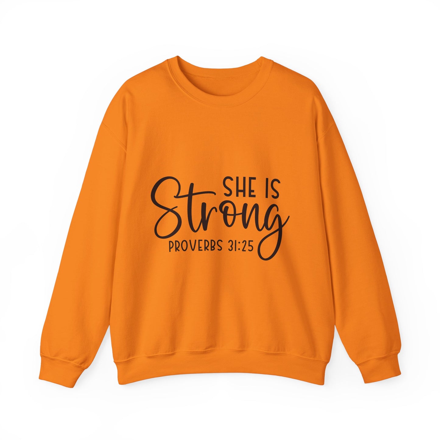 Inspirational Crewneck Sweatshirt - 'She Is Strong' Proverbs 31:25