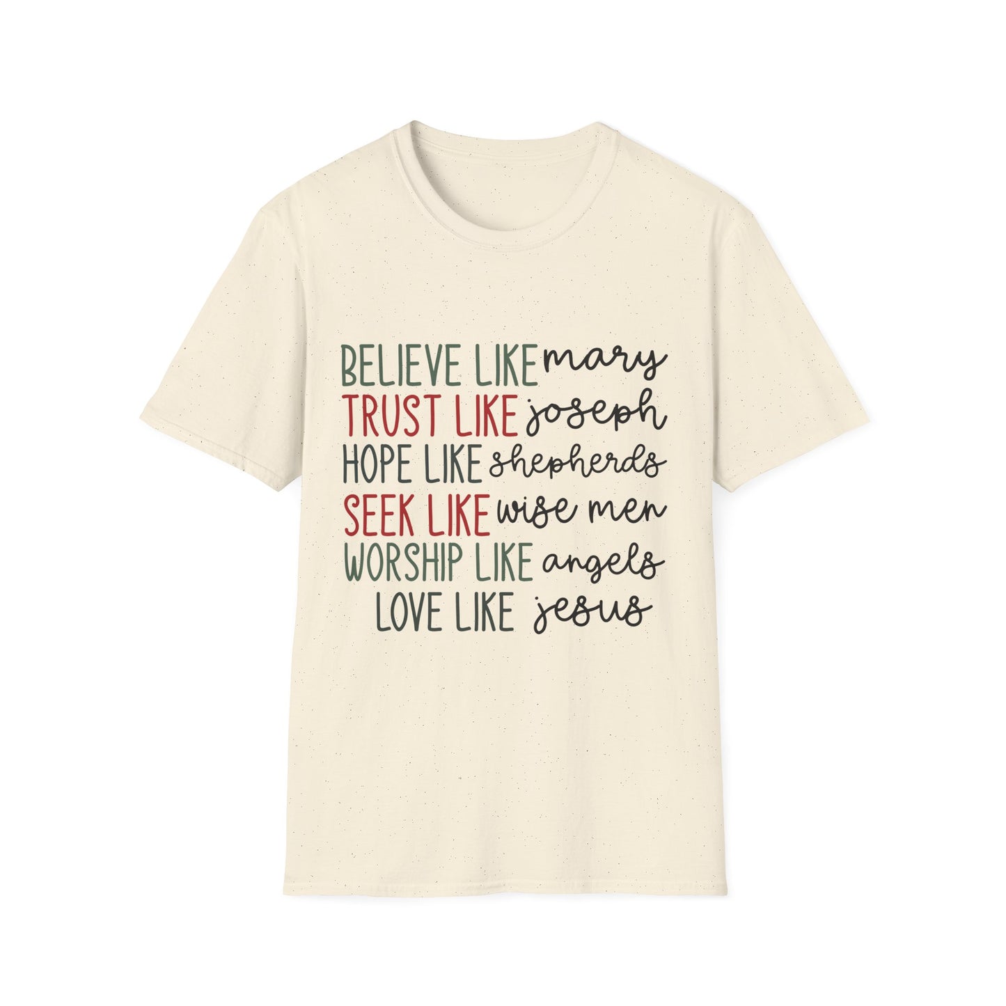 Believe, Trust, Hope Christian T-Shirt — "Believe like Mary, Trust like Joseph" Inspirational Faith Tee