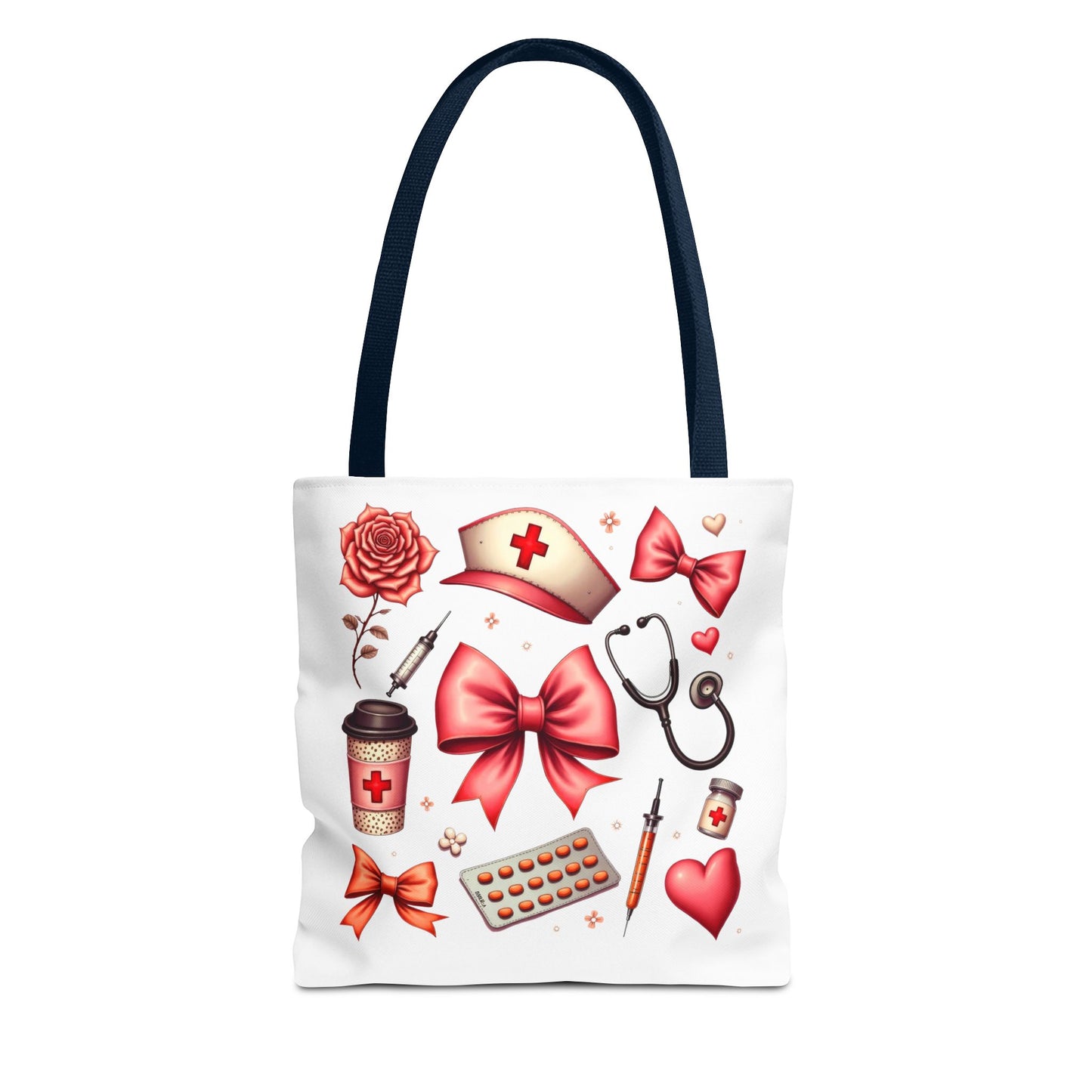 Nurse-Themed Tote Bag with Heart and Medical Designs