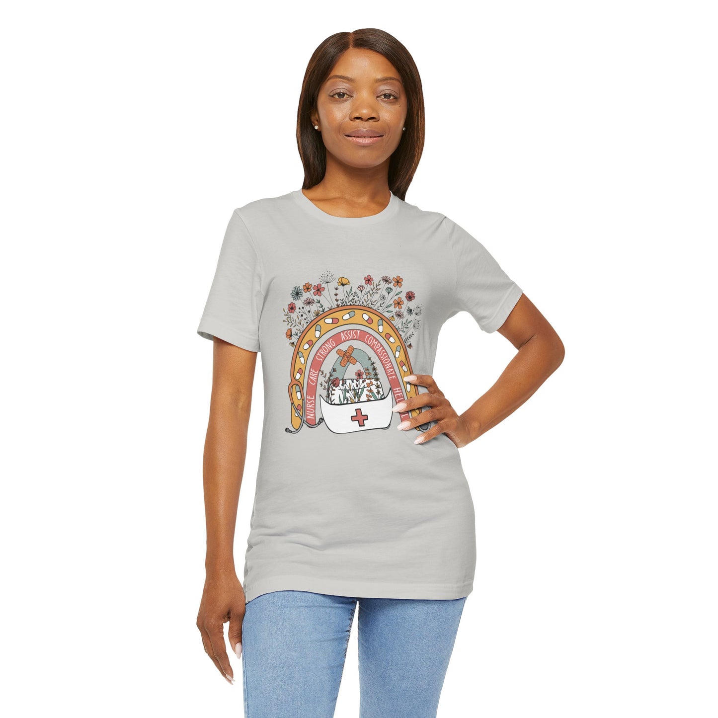 Floral Nurse Support Tee - Unisex Jersey Short Sleeve