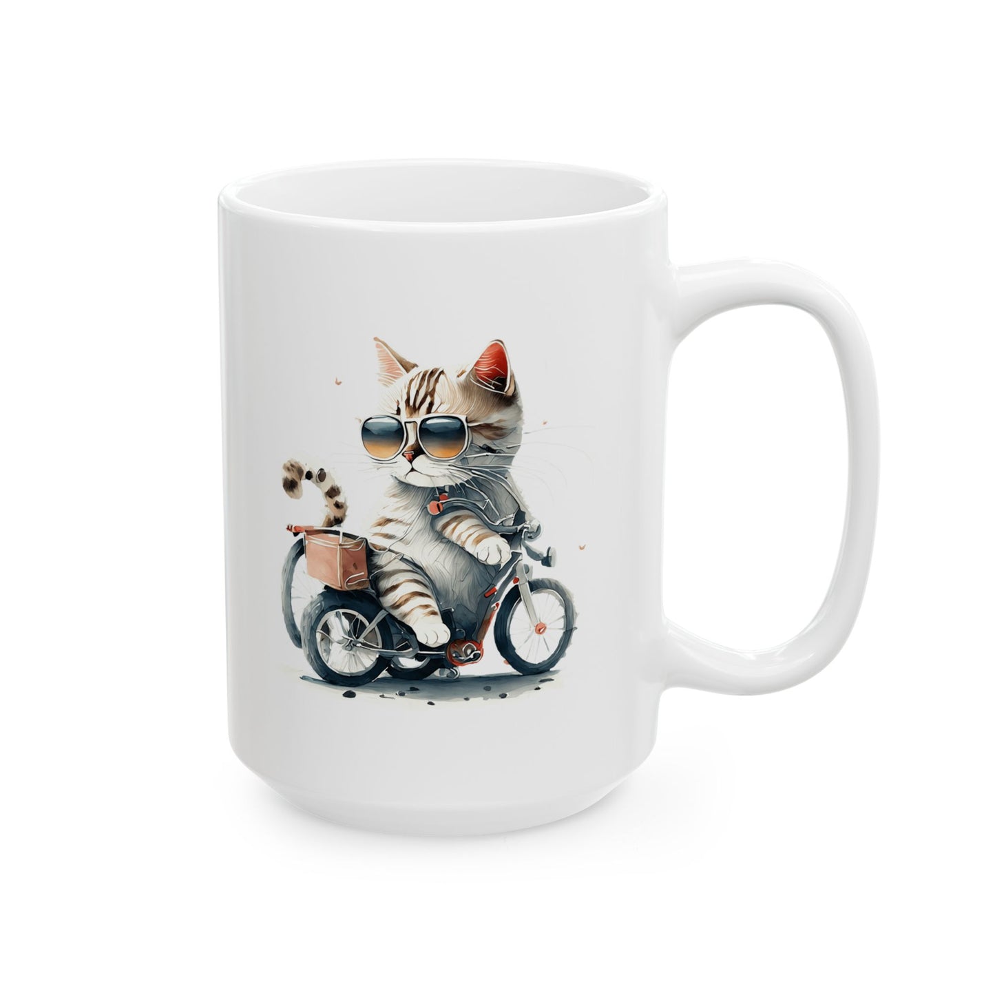 Bicycle Cat Ceramic Mug – Coffee Cup (11oz & 15oz)