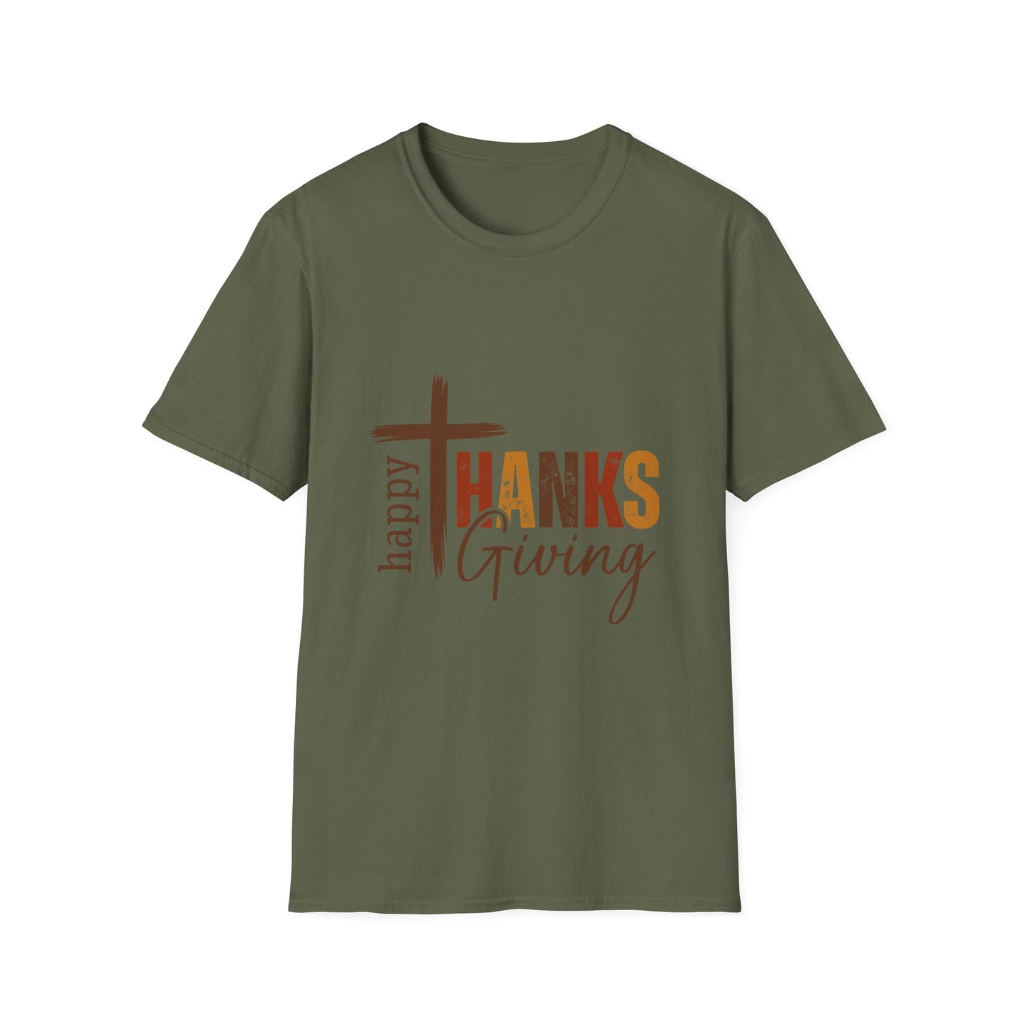Thanksgiving Cross T‑Shirt — "Happy Thanksgiving" Faithful Fall Tee