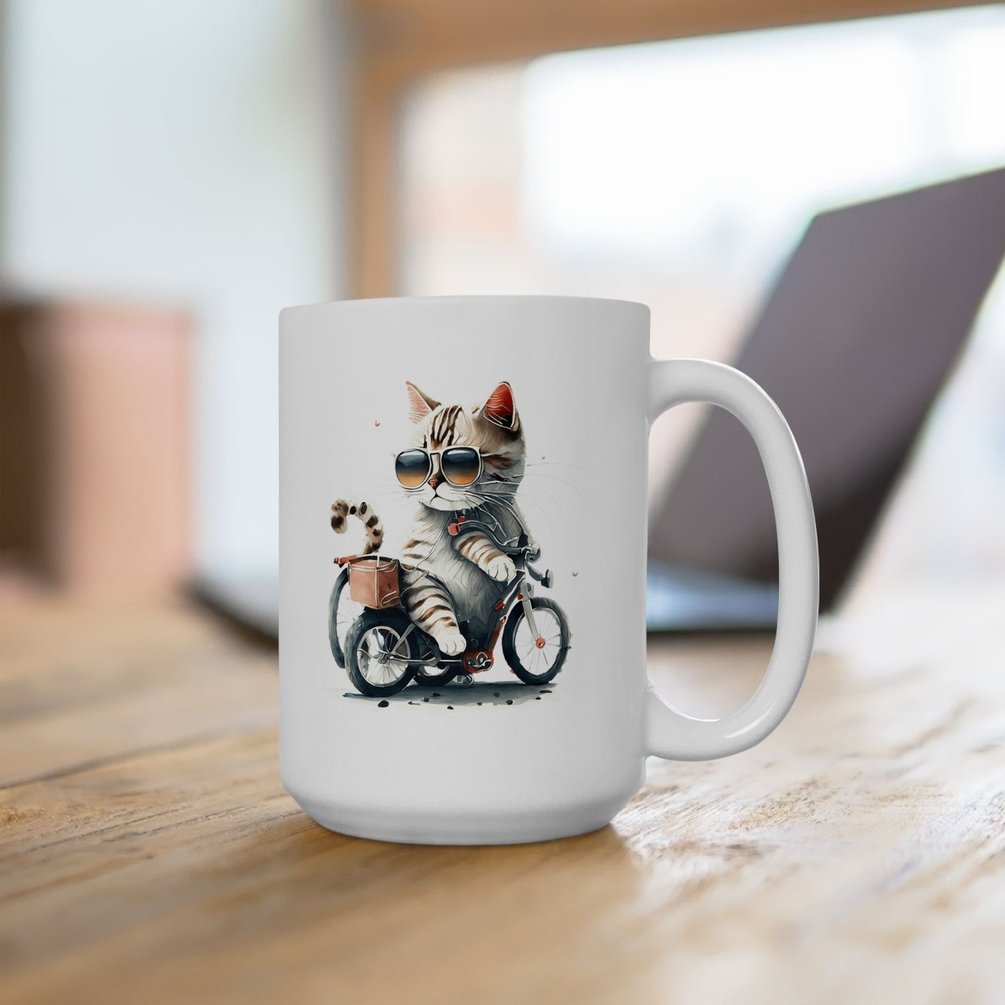 Bicycle Cat Ceramic Mug – Coffee Cup (11oz & 15oz)