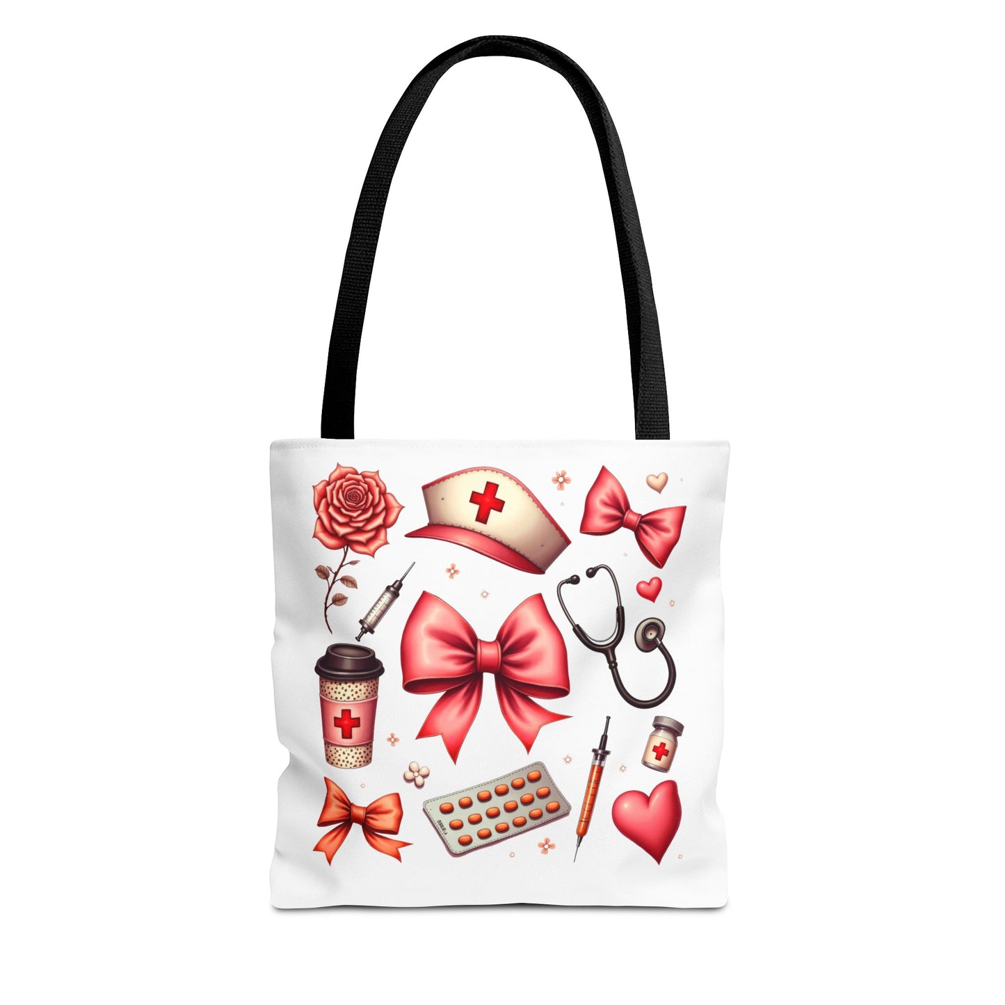 Nurse-Themed Tote Bag with Heart and Medical Designs