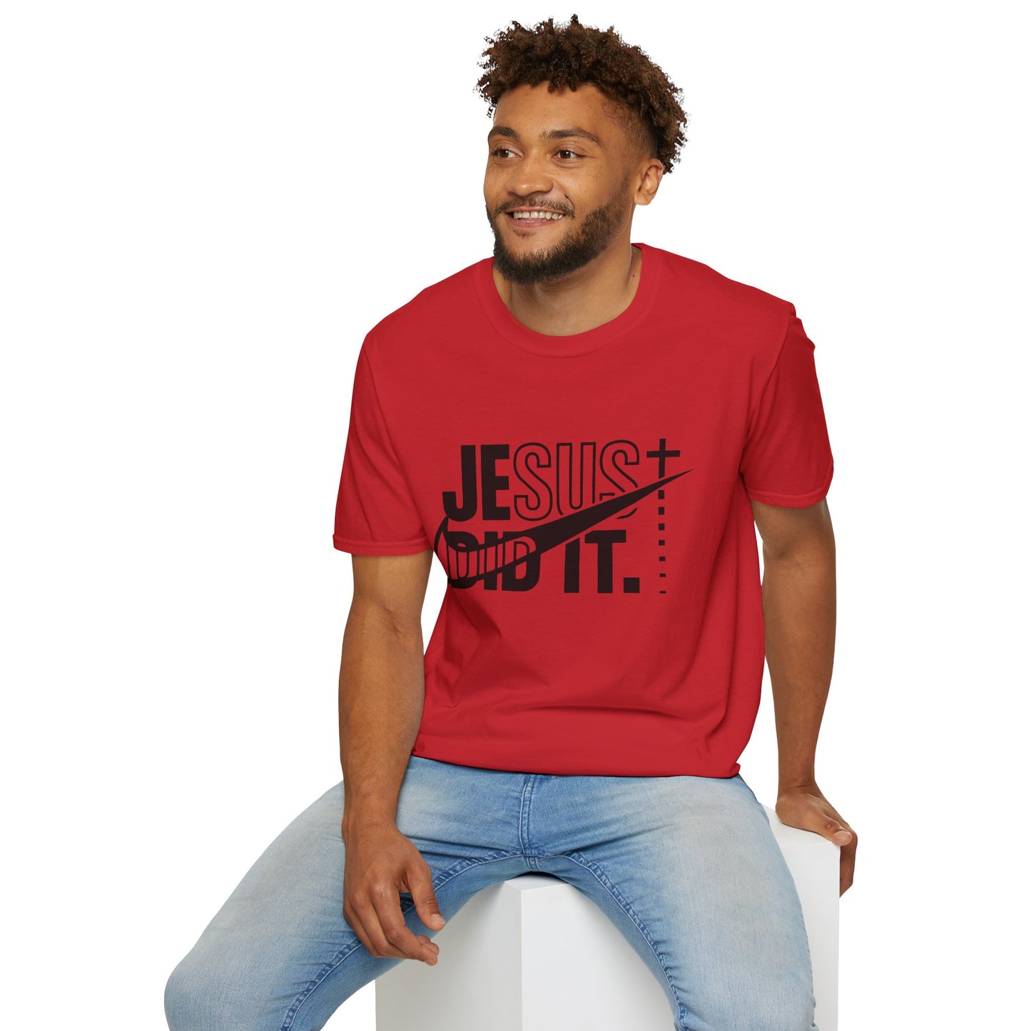 Jesus Did It T-Shirt — Christian Faith Graphic Tee (Jesus + Swoosh Design)