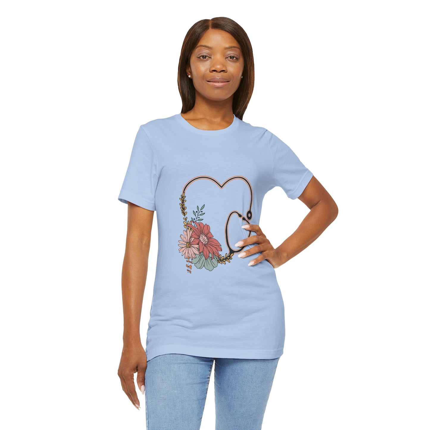 Floral Stethoscope Unisex Jersey Tee - Perfect Gift for Healthcare Workers