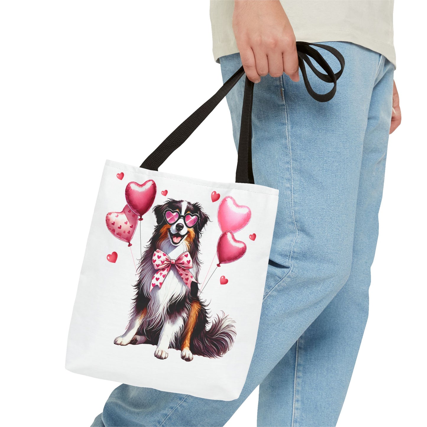 Cute Dog Valentine's Day Tote Bag with Heart Balloons