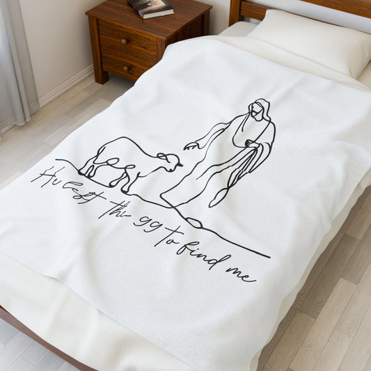 Plush Blanket — Minimalist Shepherd & Lamb "He left the 99 to find me" Christian Throw